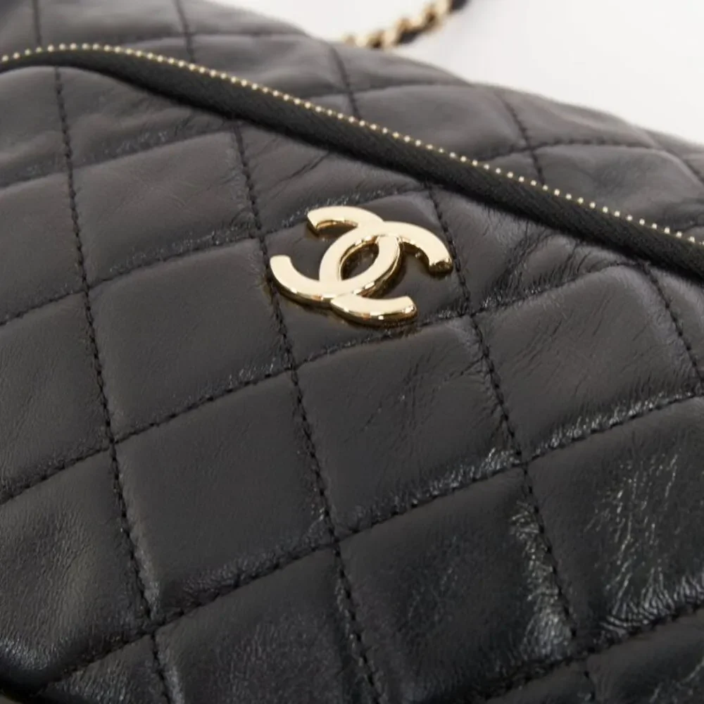Chanel 2024 Black Leather Multi-Pocket Camera Case Bag
